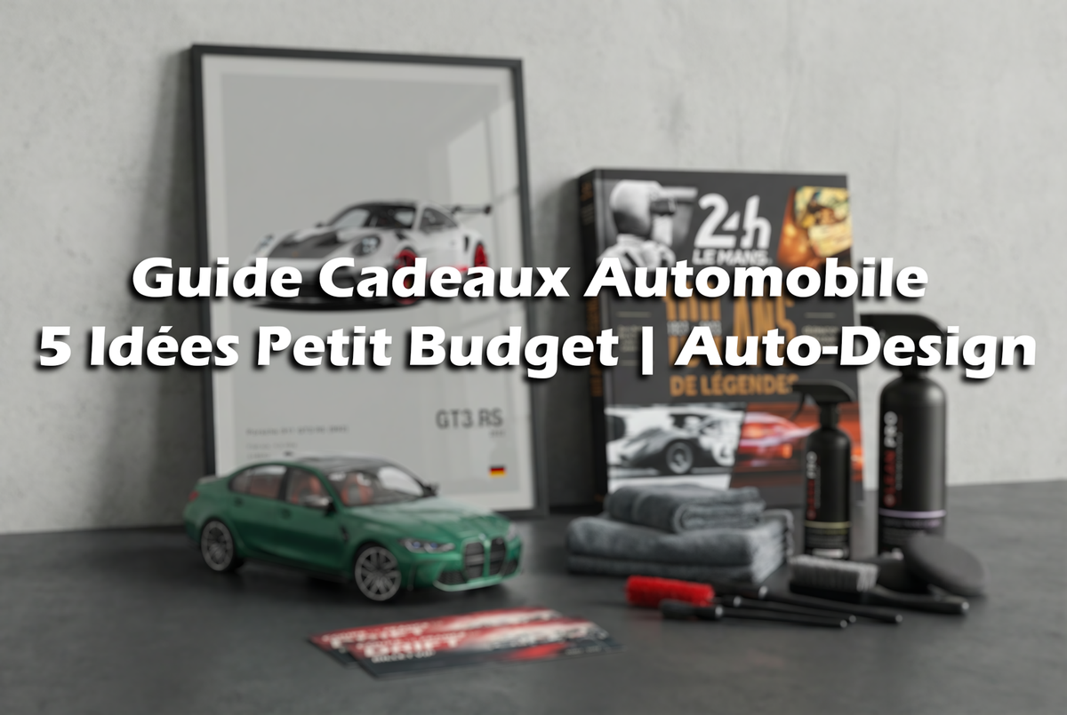Guide Cadeau Automobile 5 Idées Petit Budget par Auto-Design : sélection de tableaux Porsche, miniatures de collection, livres auto et accessoires de passionné.