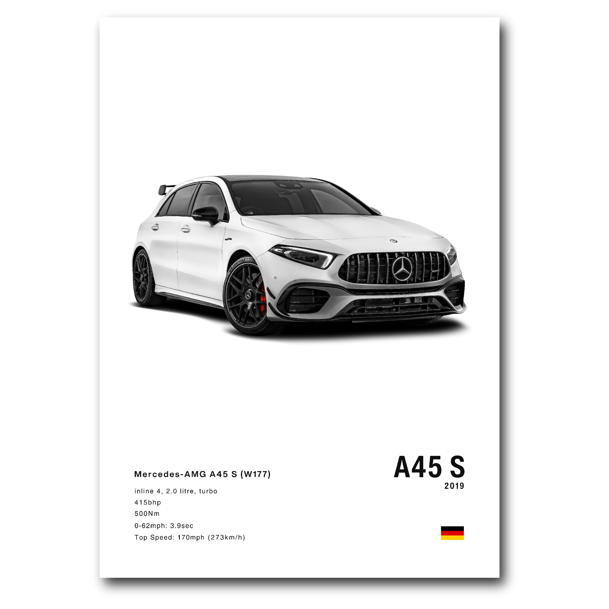 Poster Mercedes A45 S AMG vue de face fond blanc