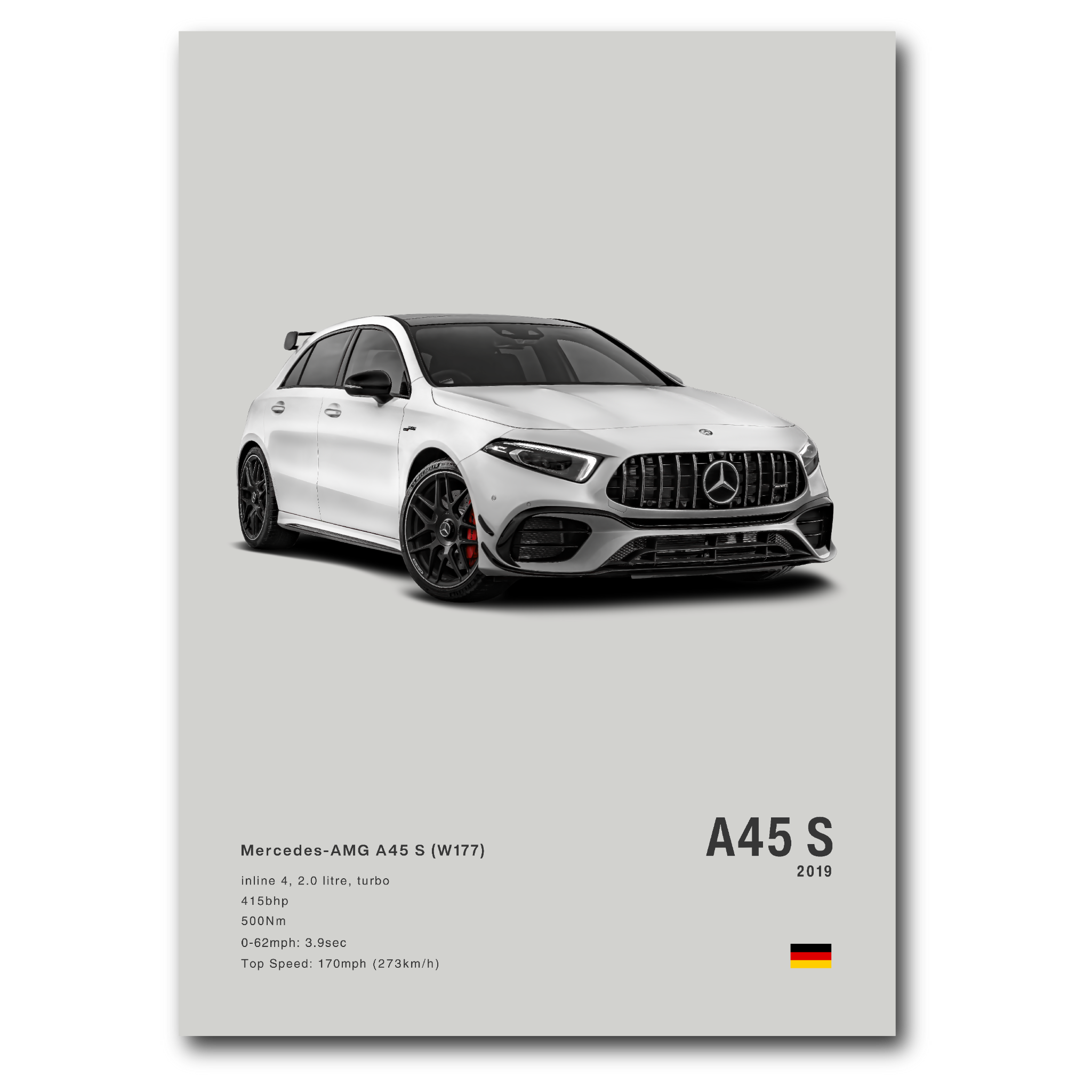 Poster Mercedes A45 S AMG vue de face fond gris