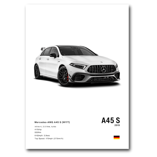 Poster Mercedes A45 S AMG vue de face fond blanc