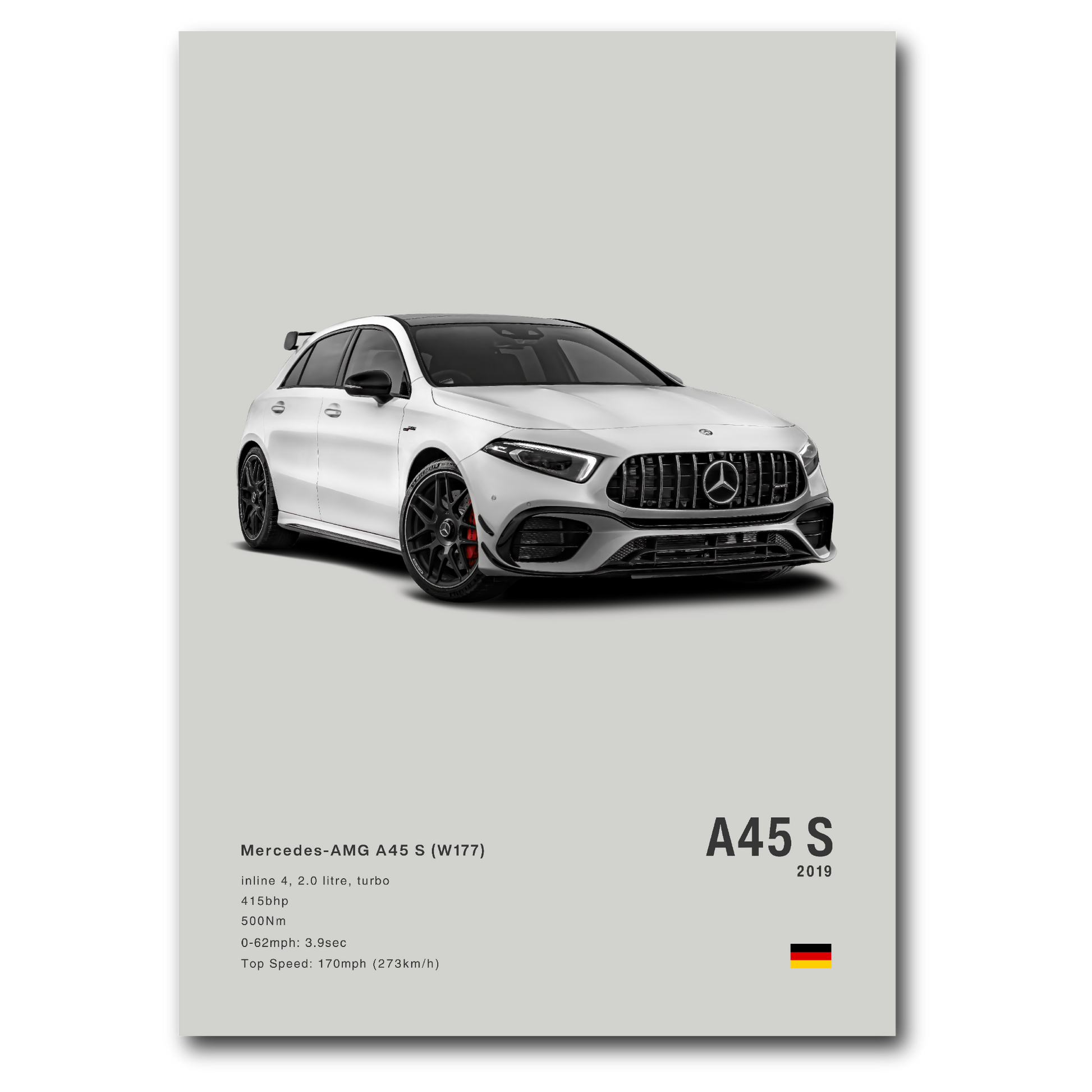 Poster Mercedes A45 S AMG vue de face fond gris