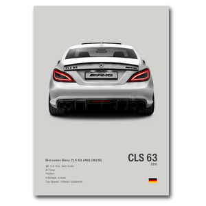 Poster Mercedes CLS 63S vue d'arrière fond gris
