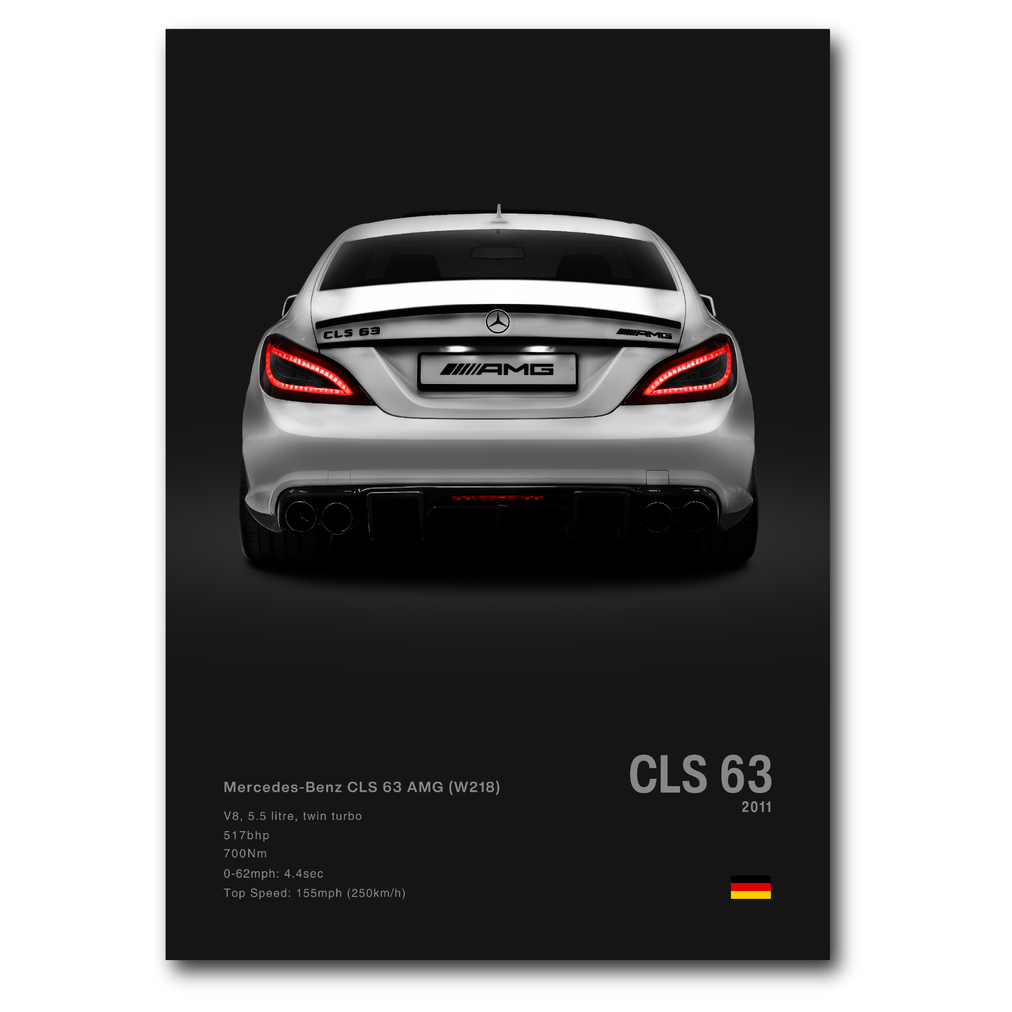 Poster Mercedes CLS 63S vue d'arrière fond noir