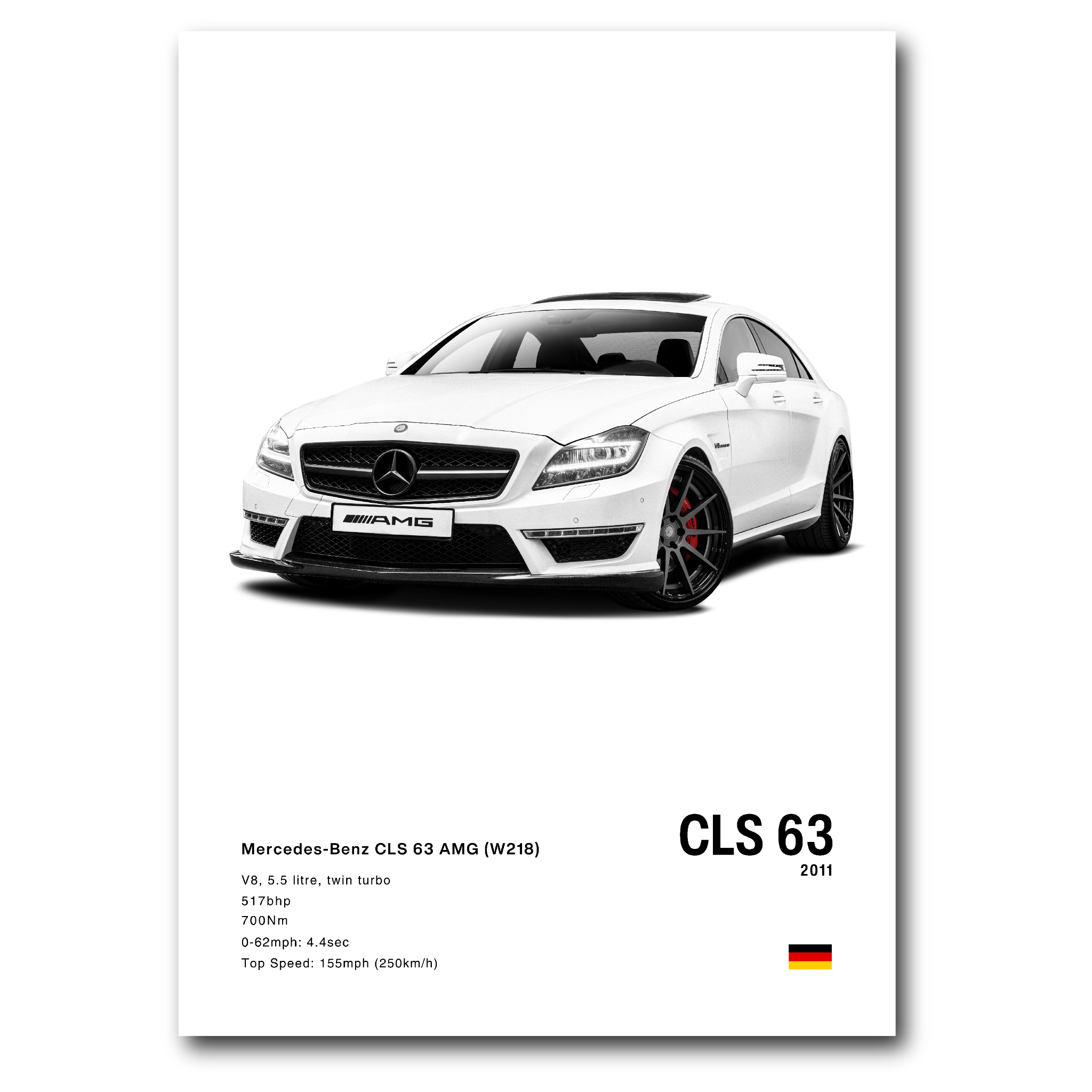 Poster Mercedes CLS 63S vue de face fond blanc
