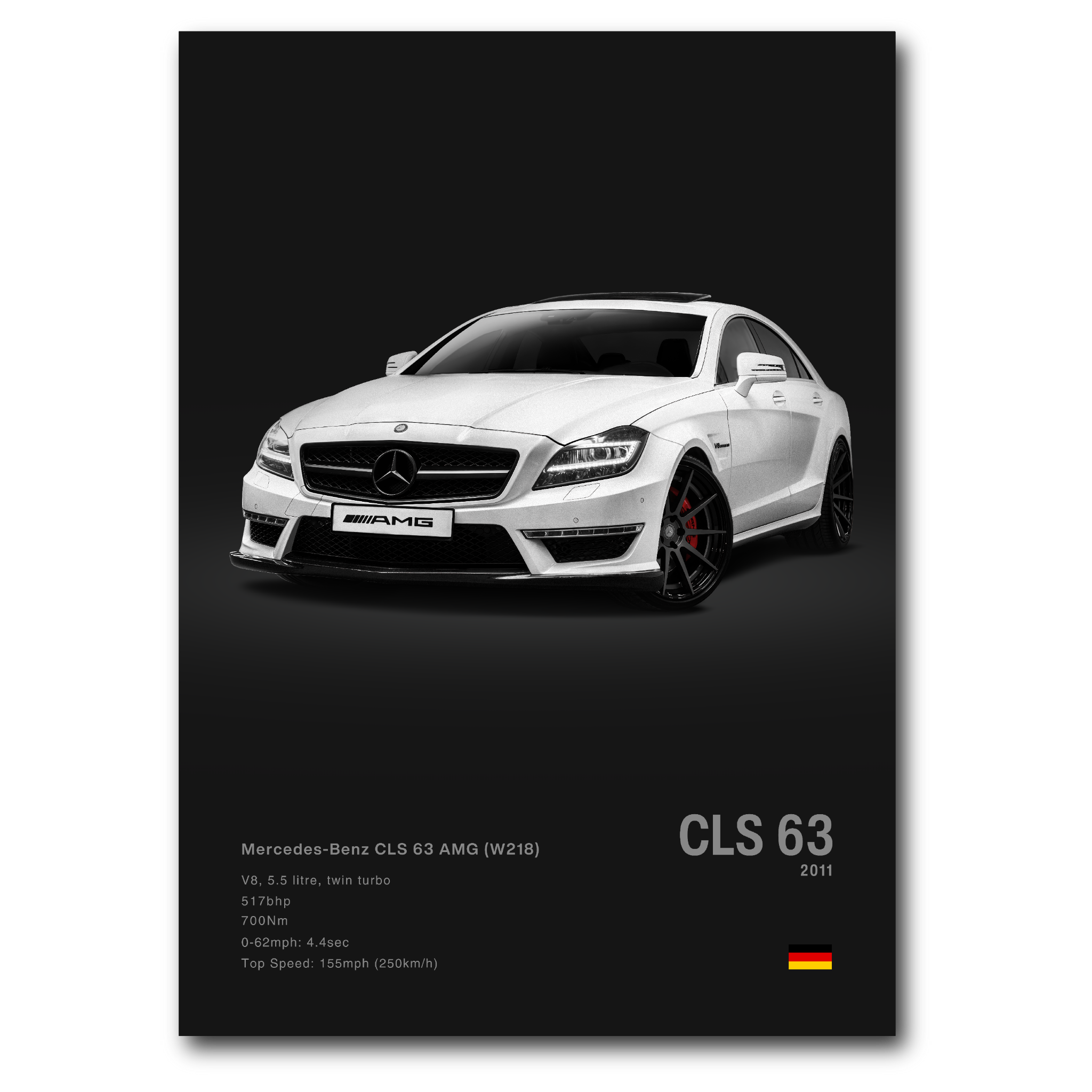 Poster Mercedes CLS 63S vue de face fond noir
