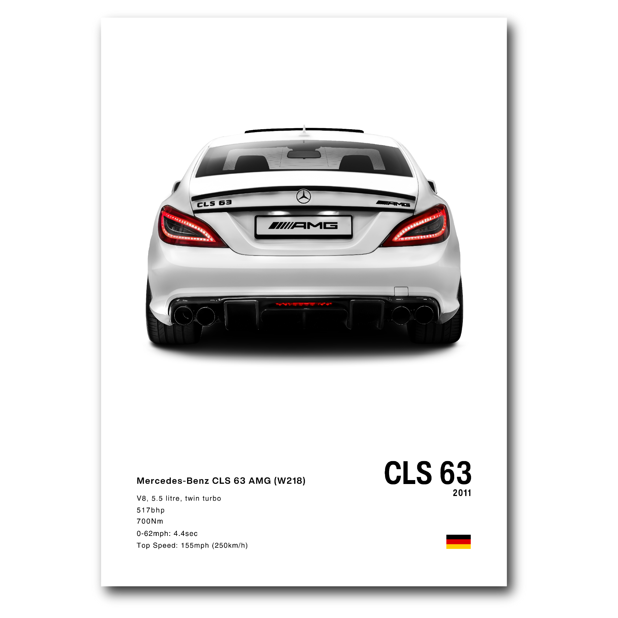 Poster Mercedes CLS 63S vue d'arrière fond blanc