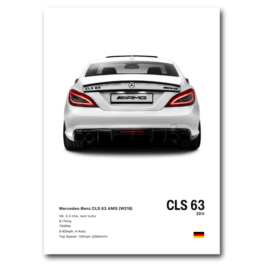Poster Mercedes CLS 63S vue d'arrière fond blanc