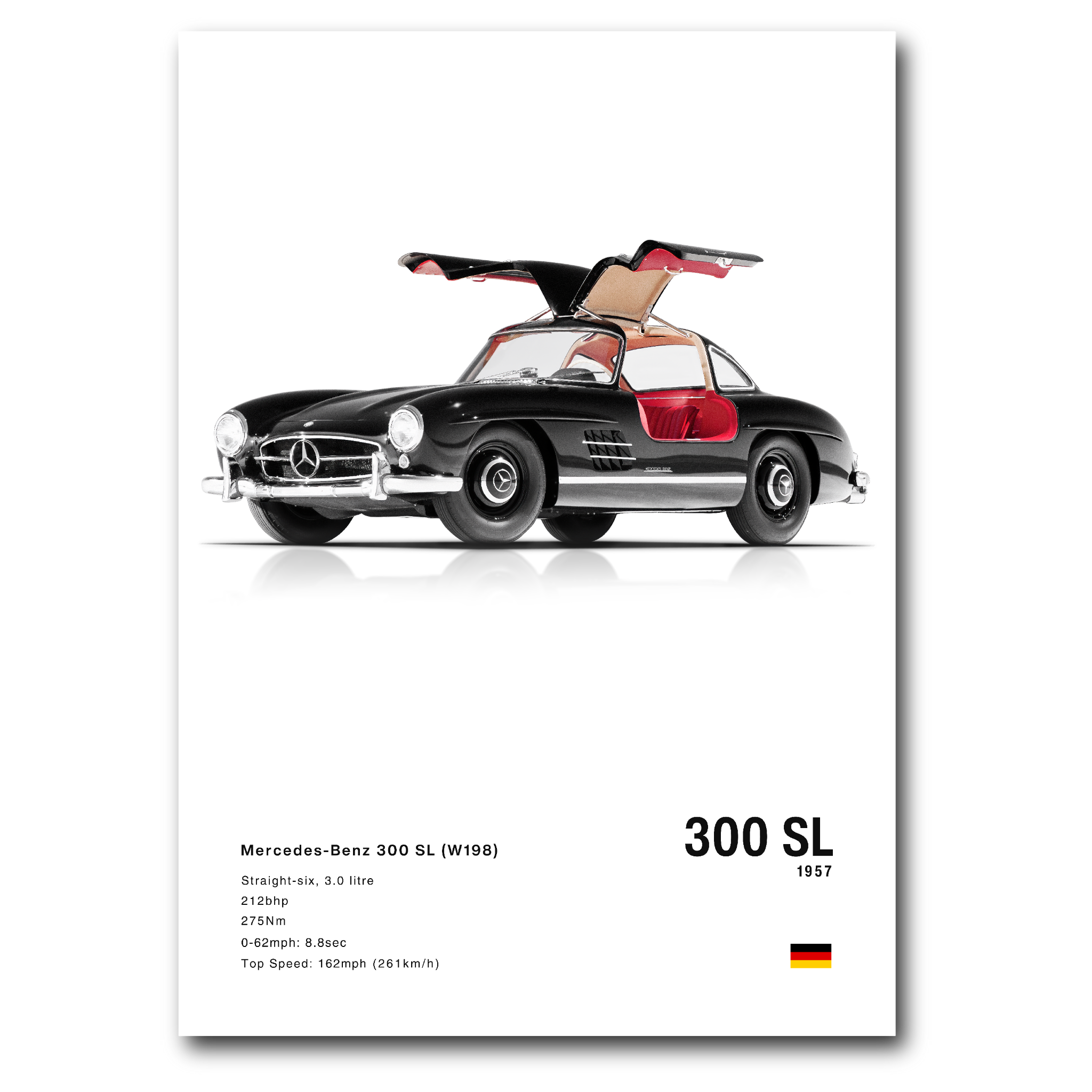 Poster Mercedes 300 SL vue de côté fond blanc