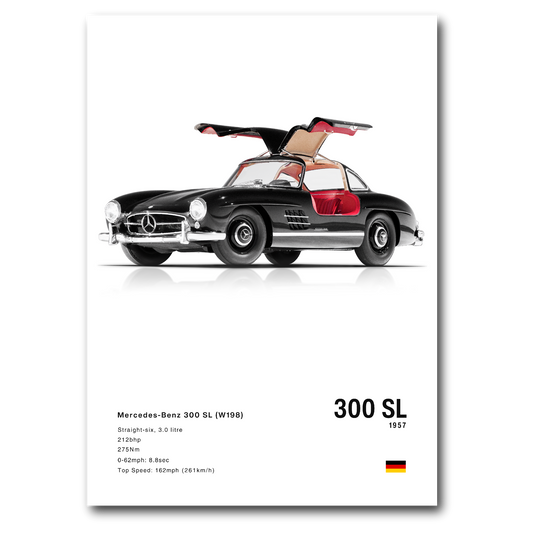 Poster Mercedes 300 SL vue de côté fond blanc