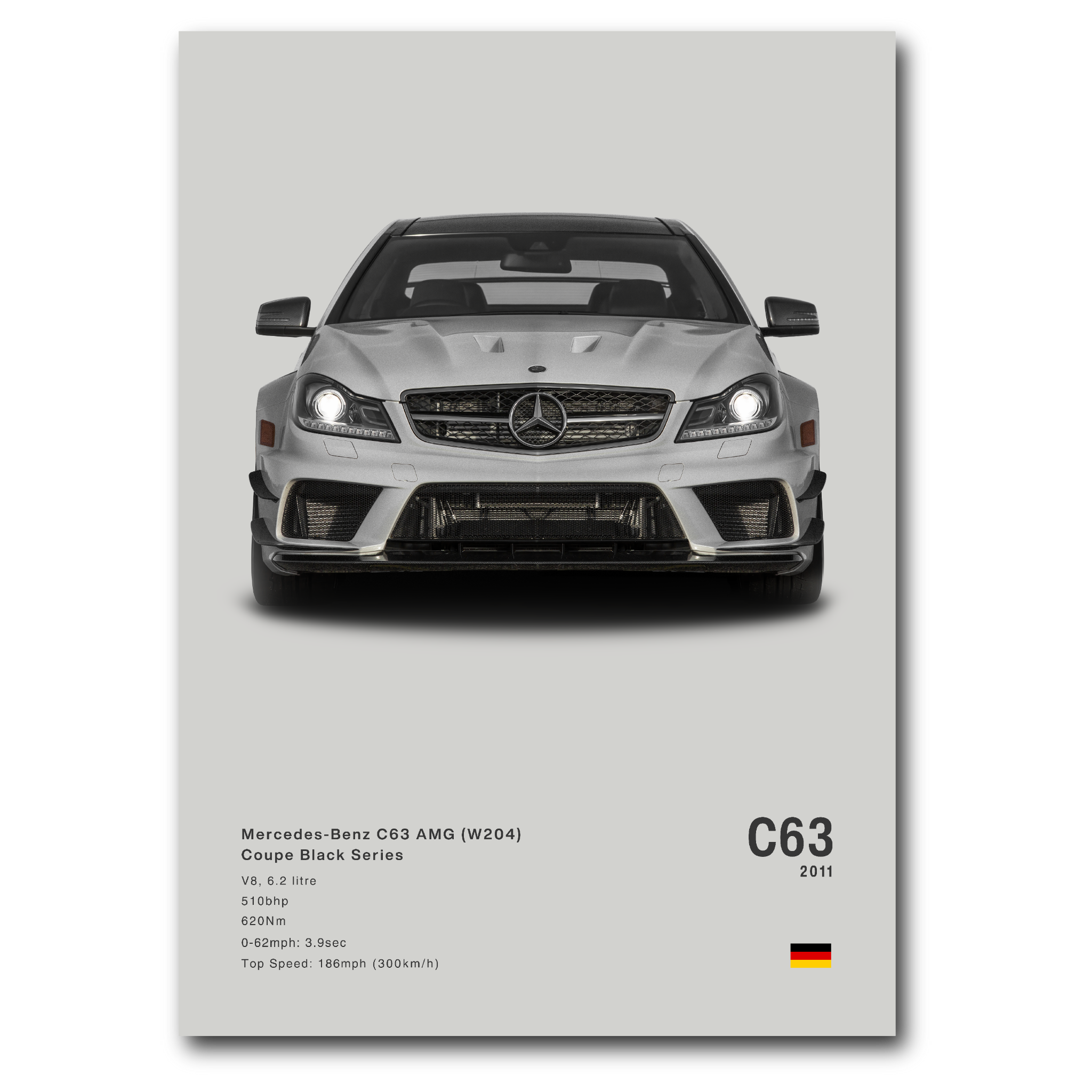 Poster Mercedes C63 AMG black series vue de face fond gris