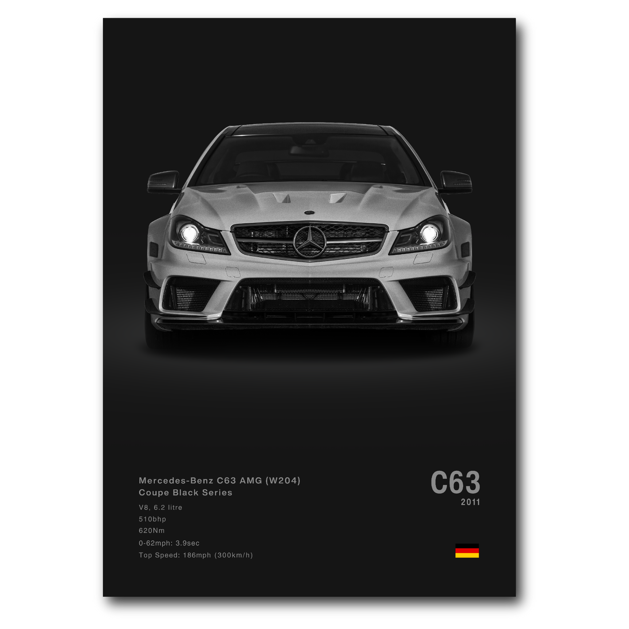 Poster Mercedes C63 AMG black series vue de face fond noir
