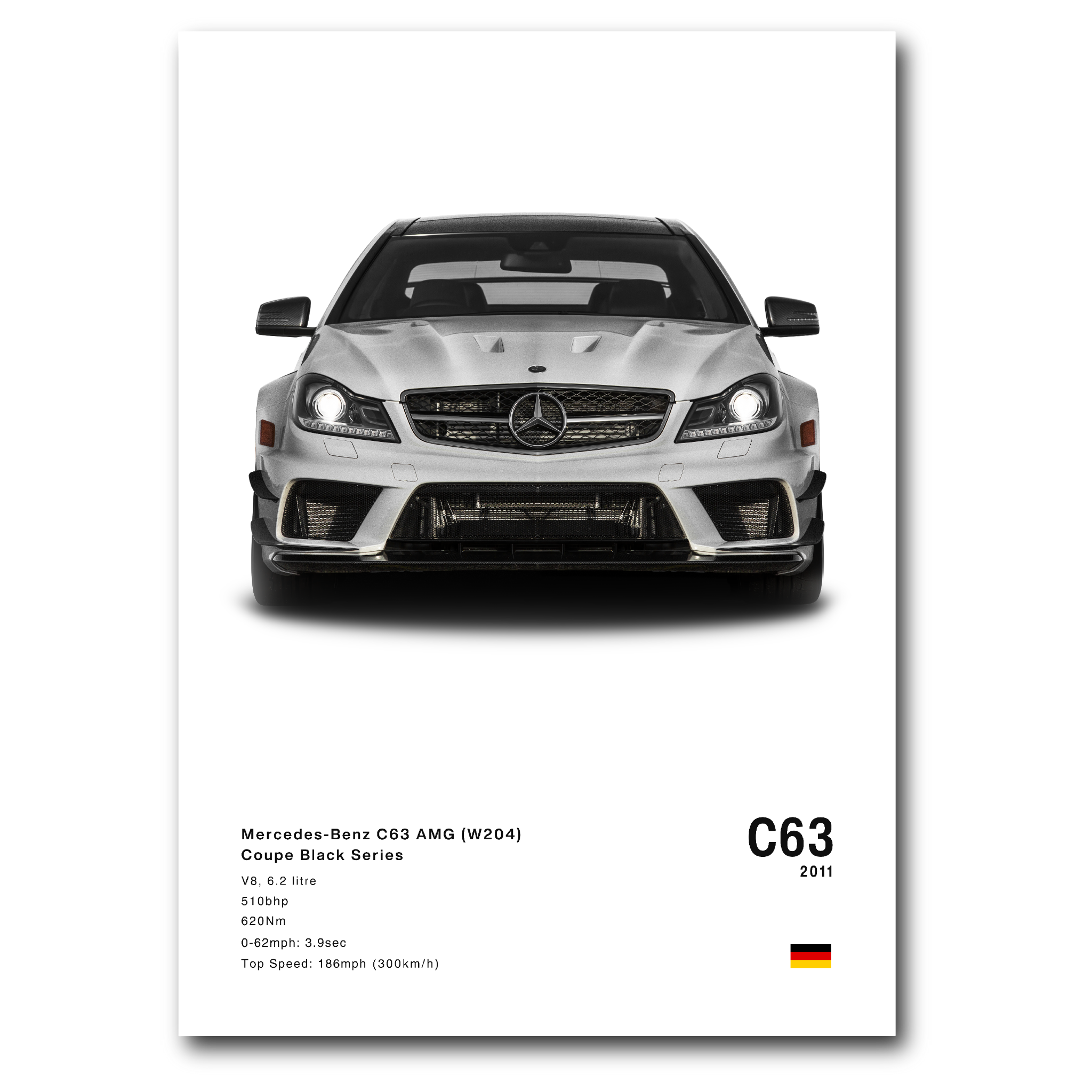 Poster Mercedes C63 AMG black series vue de face fond  blanc