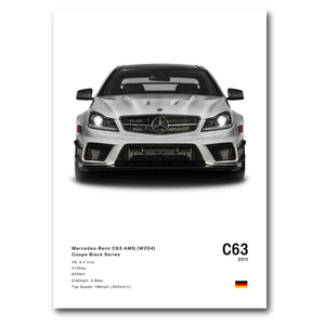 Poster Mercedes C63 AMG black series vue de face fond  blanc
