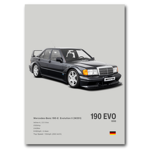 Poster Mercedes 190E EVO II vue de face fond gris