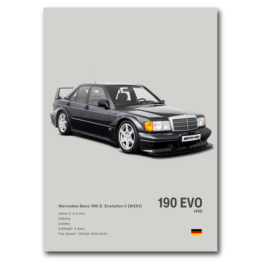 Poster Mercedes 190E EVO II vue de face fond gris