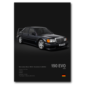 Poster Mercedes 190E Evo II vue de face fond noir
