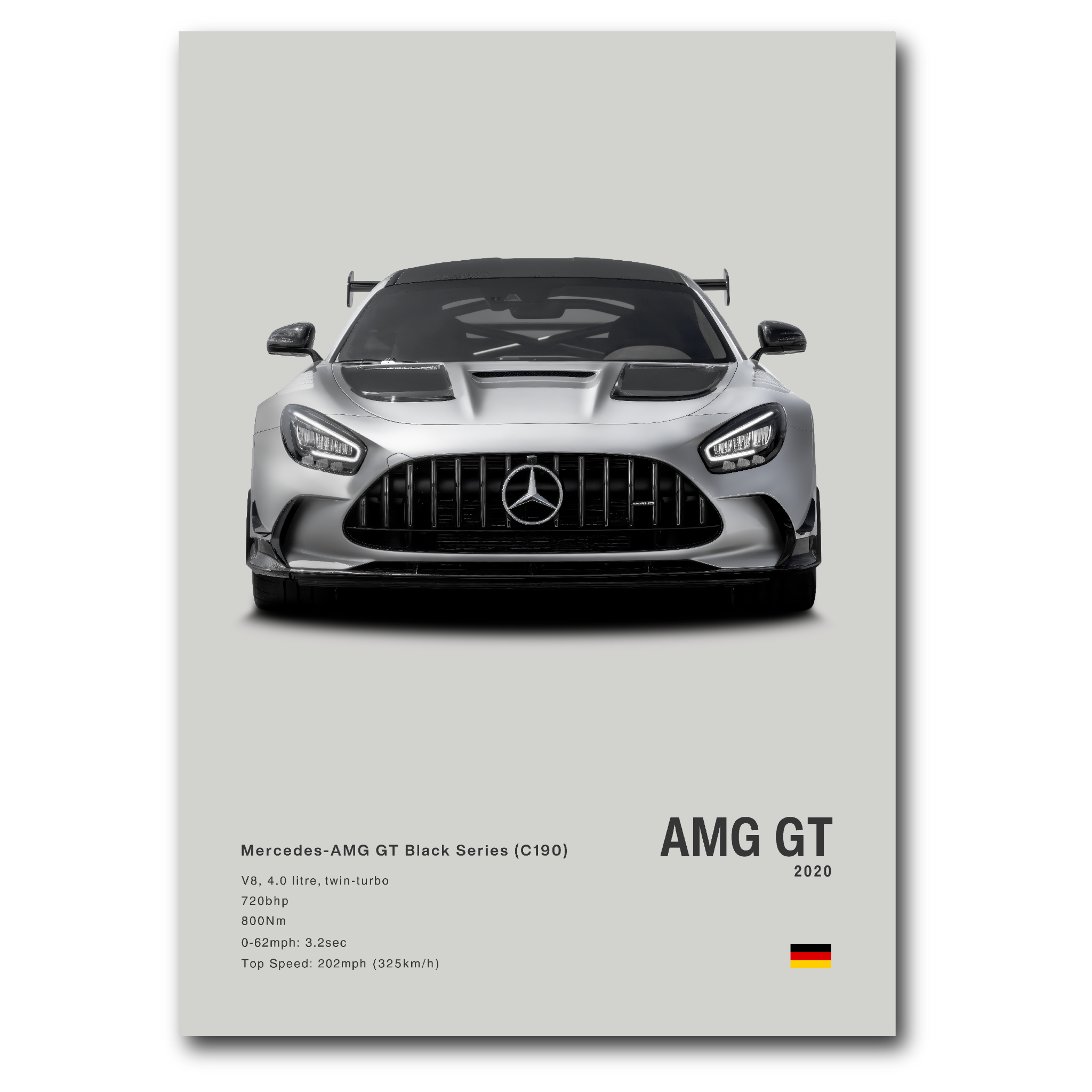 Poster Mercedes AMG-GT vue de face fond gris