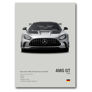 Poster Mercedes AMG-GT vue de face fond gris