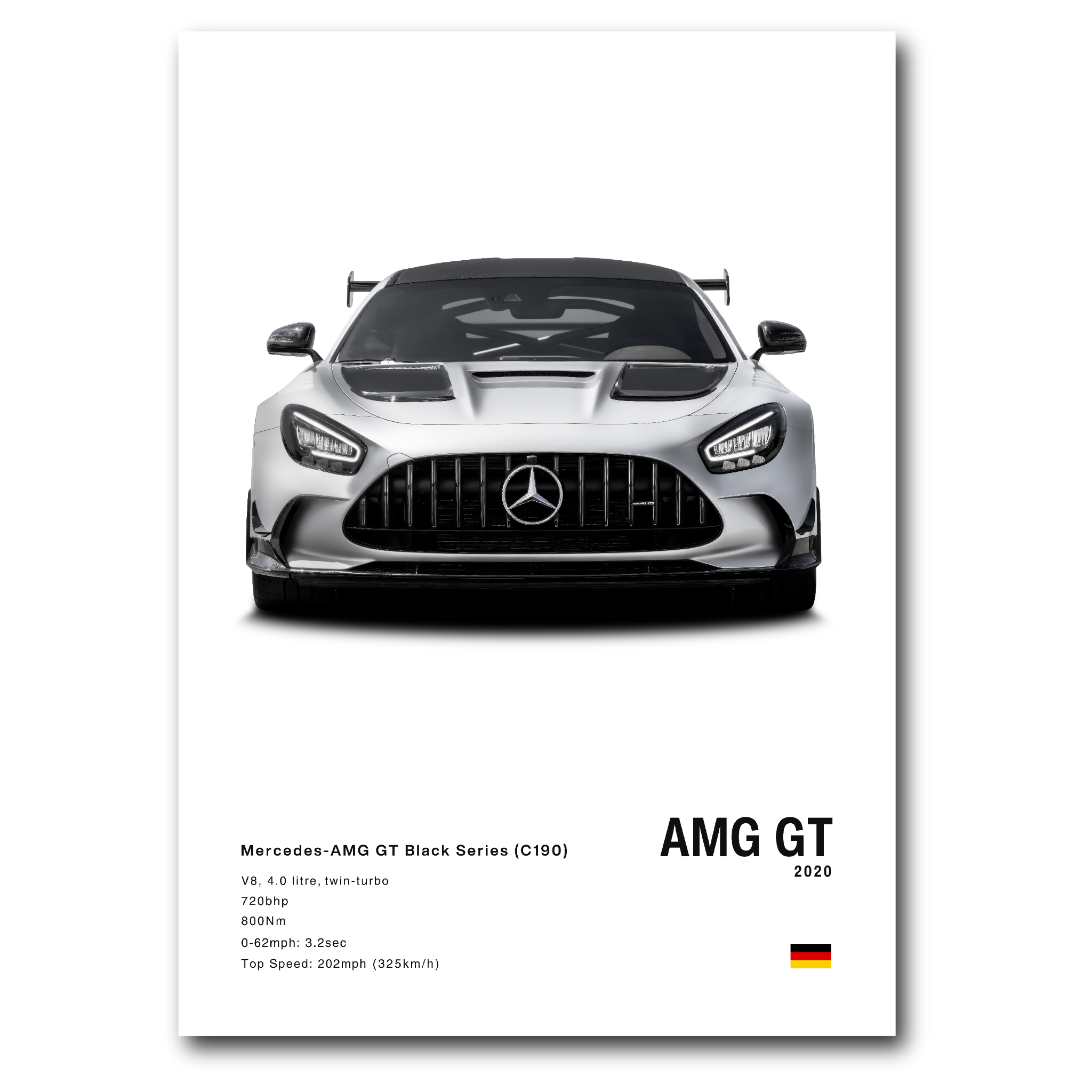 Poster Mercedes AMG-GT vue de face fond blanc