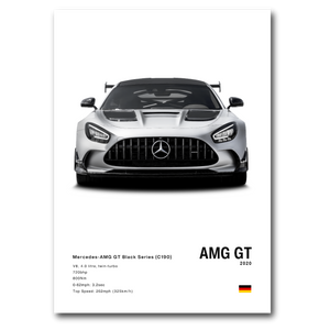 Poster Mercedes AMG-GT vue de face fond blanc