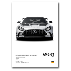 Poster Mercedes AMG-GT vue de face fond blanc