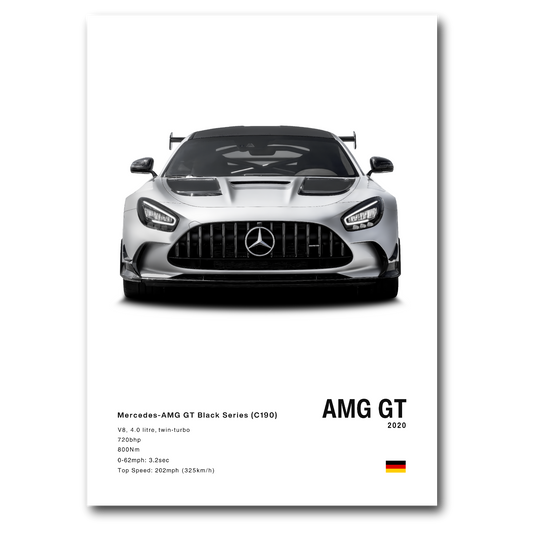 Poster Mercedes AMG-GT vue de face fond blanc