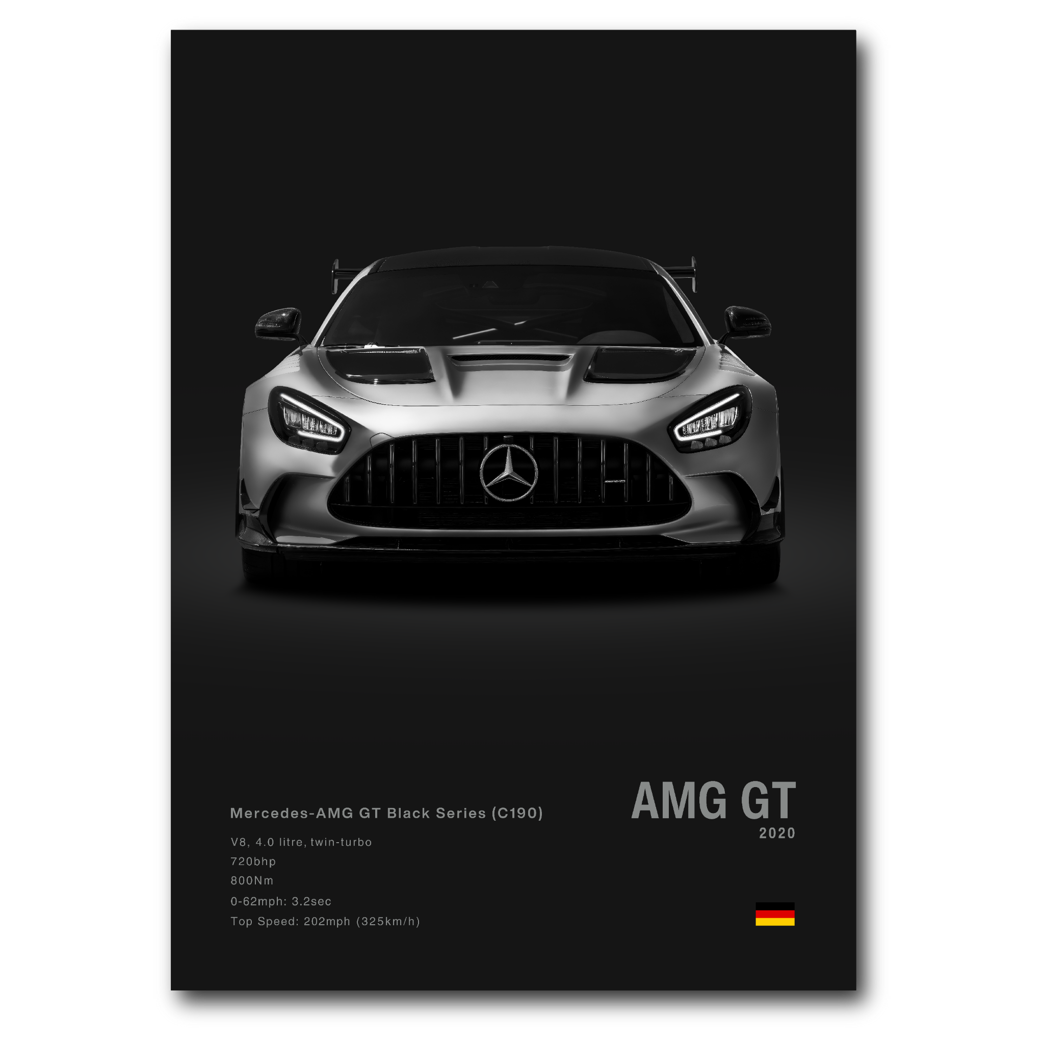 Poster Mercedes AMG-GT vue de face fond noir