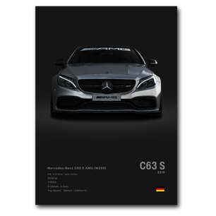 Poster Mercedes C63S AMG vue de face fond noir