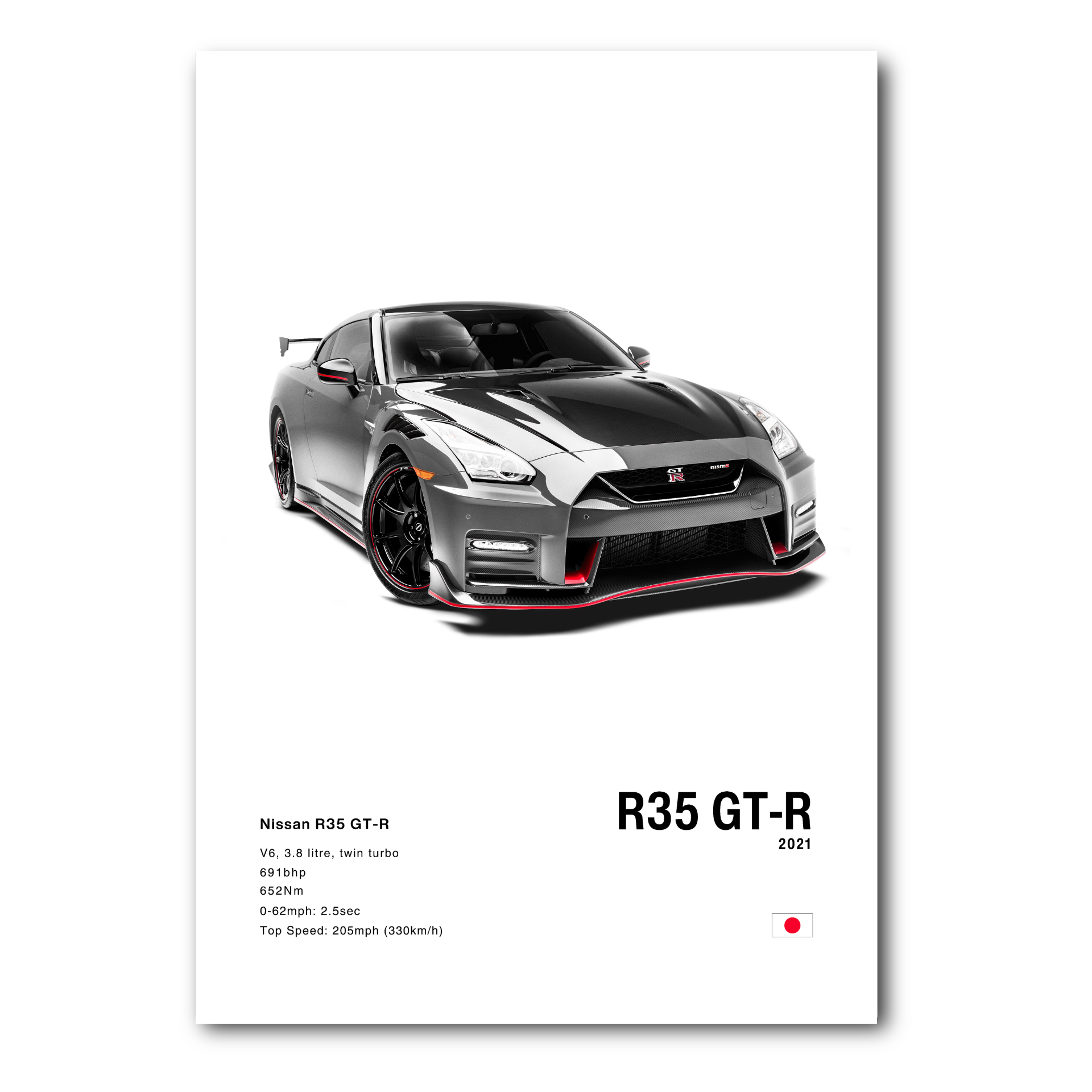 Poster Nissan Skyline GT-R R35 vue de face fong blanc
