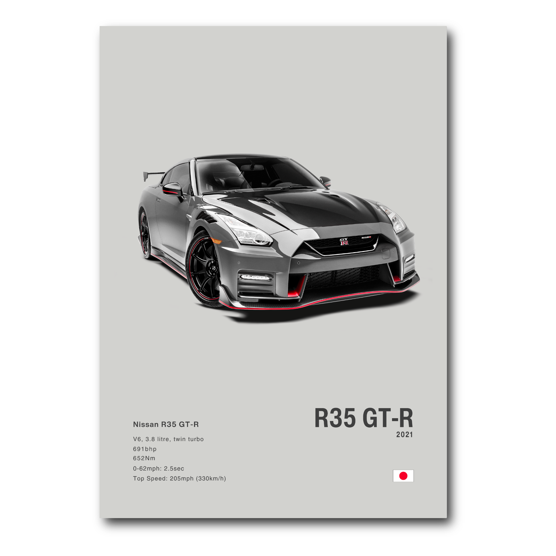Poster Nissan Skyline GT-R R35 vue de face fong gris