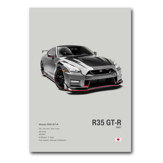 Poster Nissan Skyline GT-R R35 vue de face fong gris