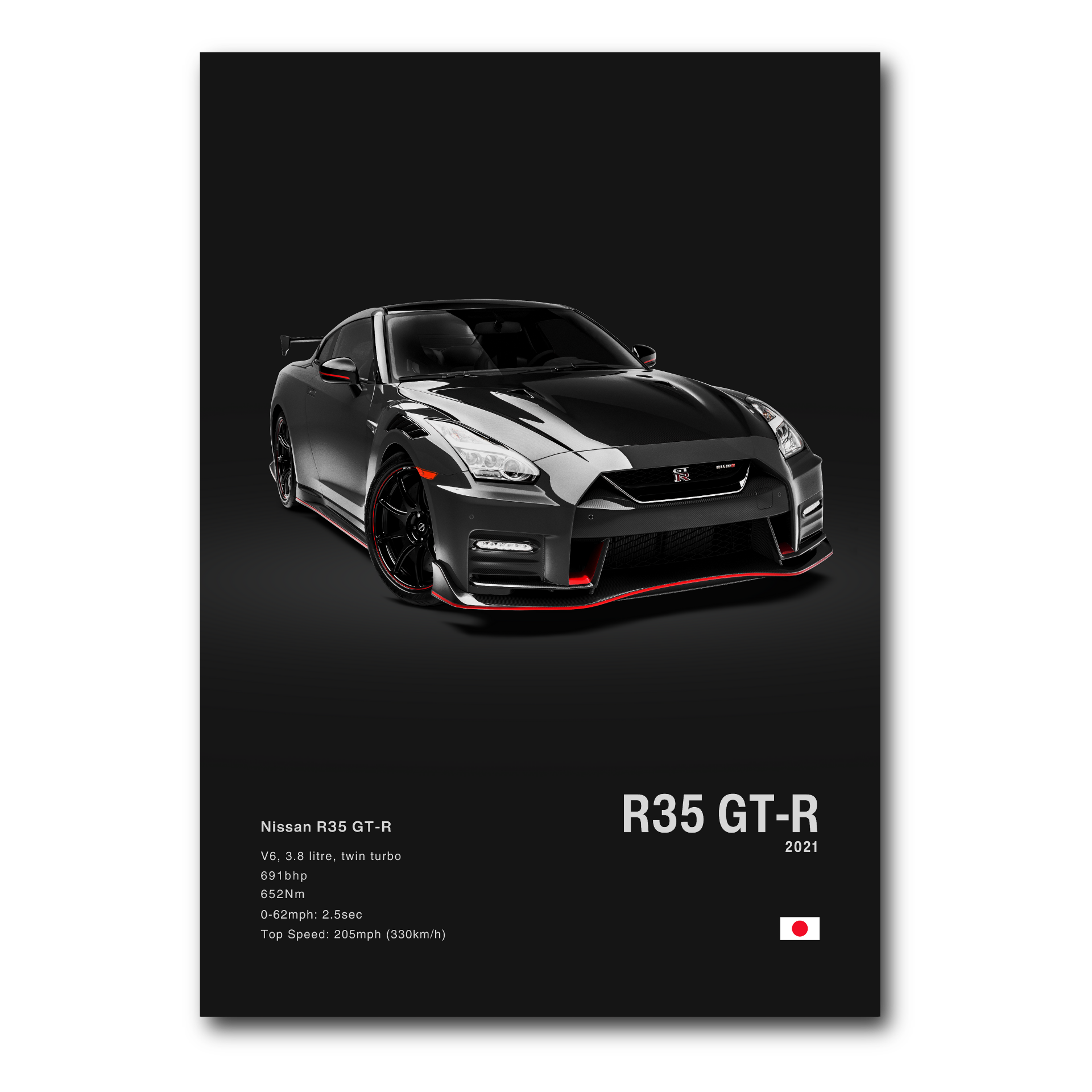 Poster Nissan Skyline GT-R R35 vue de face fond noir