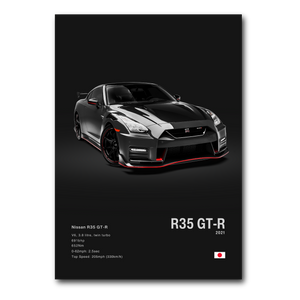 Poster Nissan Skyline GT-R R35 vue de face fond noir