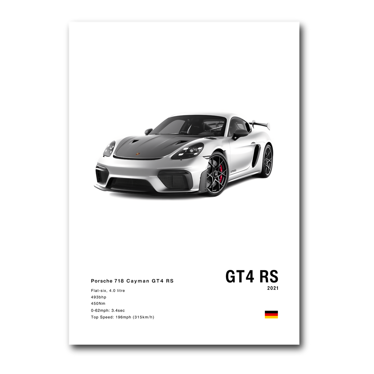 Porsche 718 Cayman GT4 カタログ Porsche 718 Cayman GT4 RS — Flat-6 | Poster – Auto Design