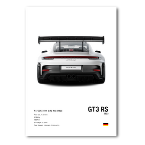 Poster Porsche 911 991 GT3RS vue arrière fond blanc