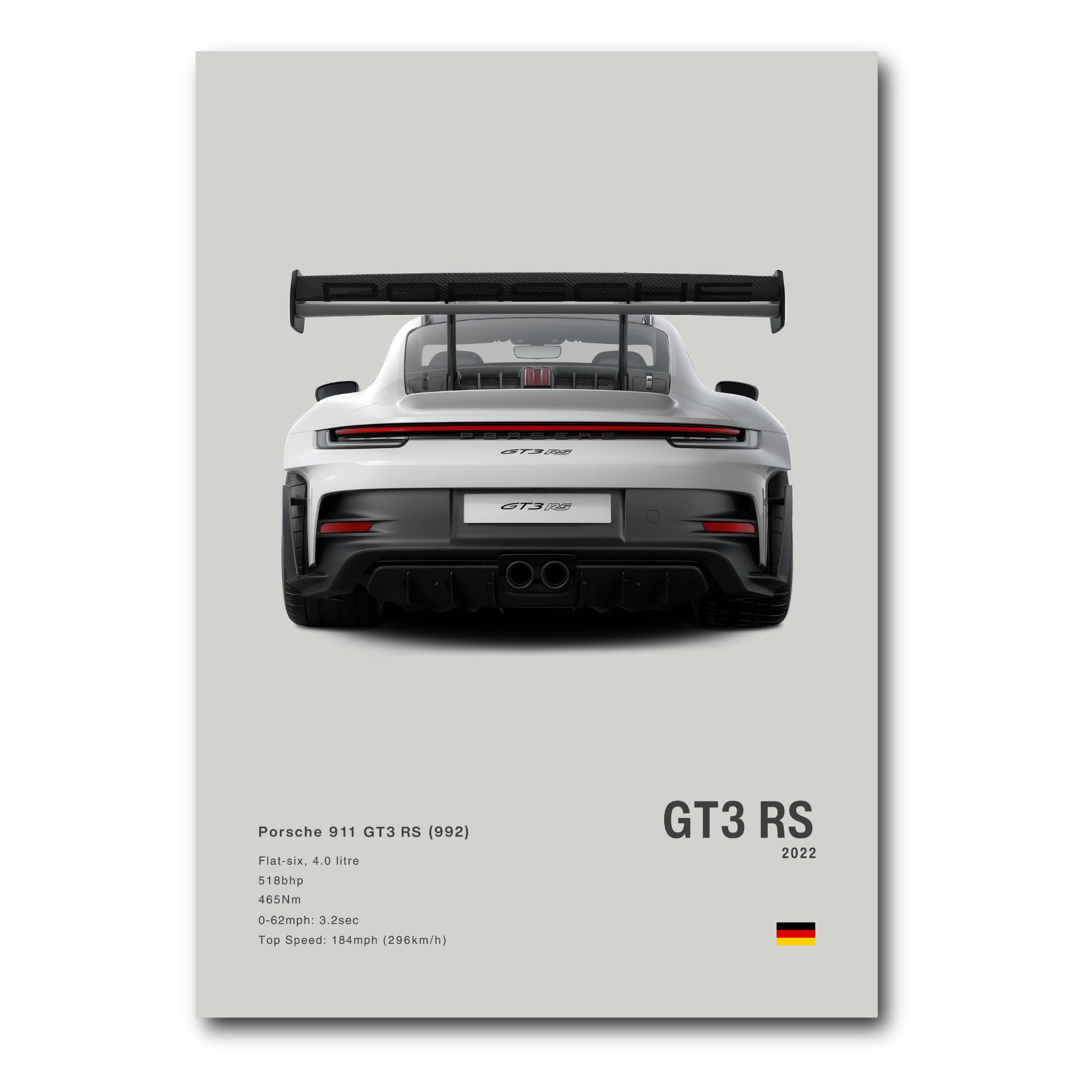 Poster Porsche 911 991 GT3RS vue arrière fond gris