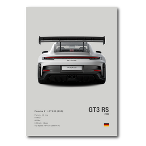 Poster Porsche 911 991 GT3RS vue arrière fond gris