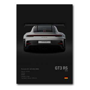 Poster Porsche 911 991 GT3RS vue arrière fond noir
