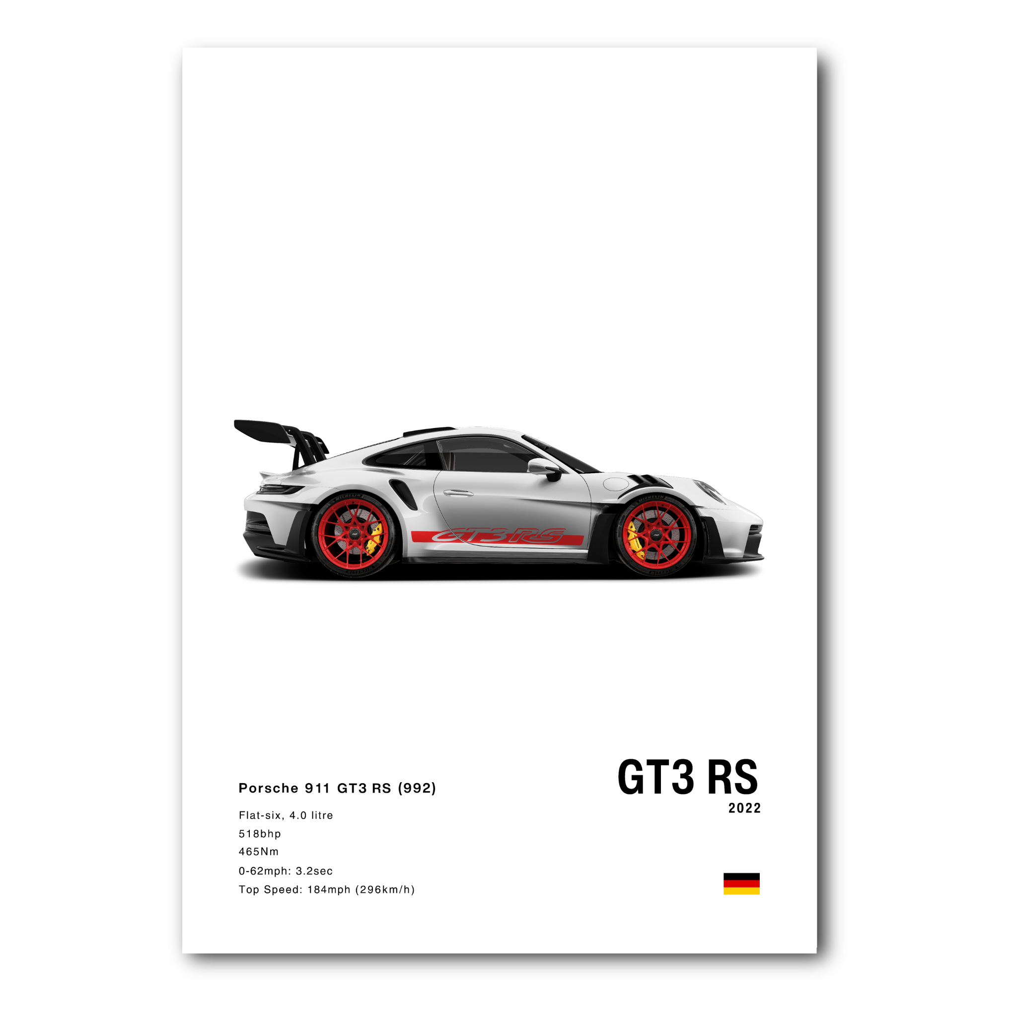 Poster Porsche 911 991 GT3RS vue de côté fond blanc