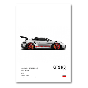 Poster Porsche 911 991 GT3RS vue de côté fond blanc