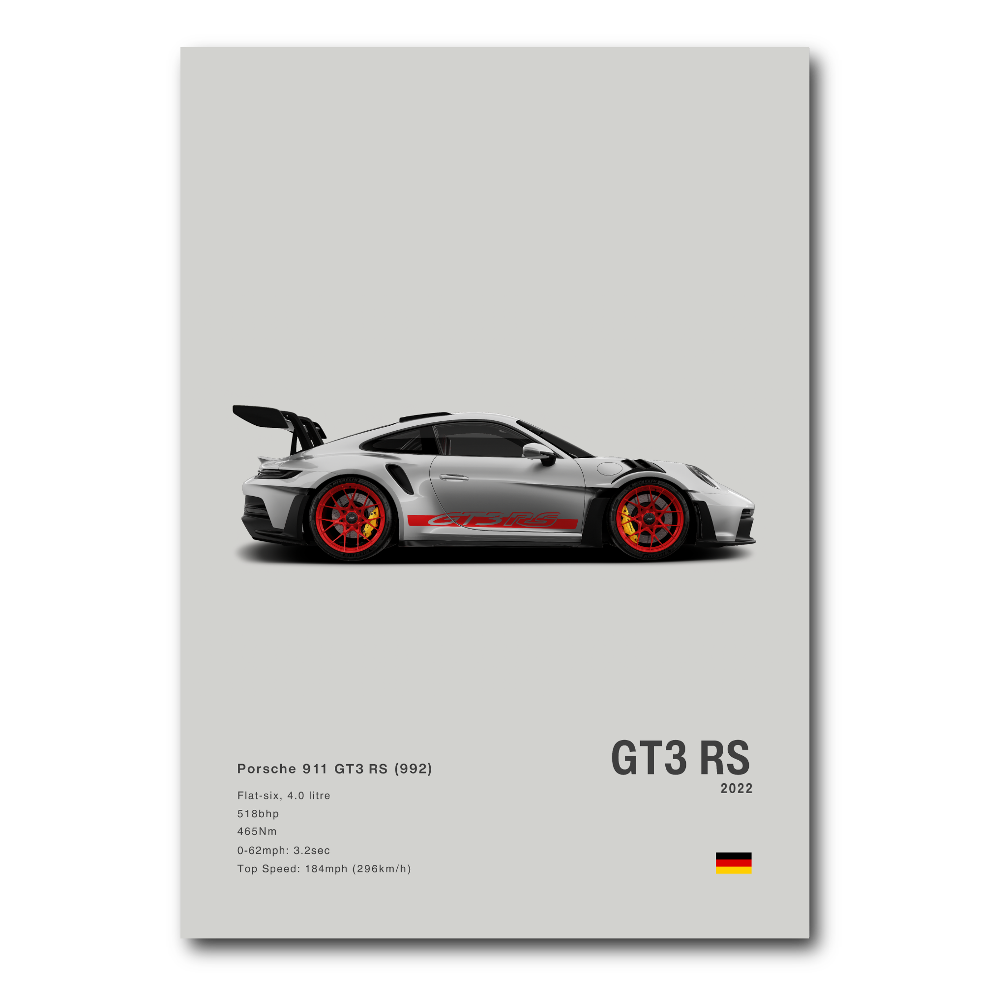 Poster Porsche 911 991 GT3RS vue de côté fond gris