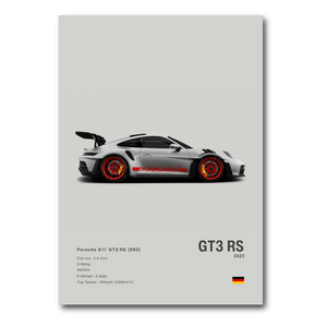 Poster Porsche 911 991 GT3RS vue de côté fond gris
