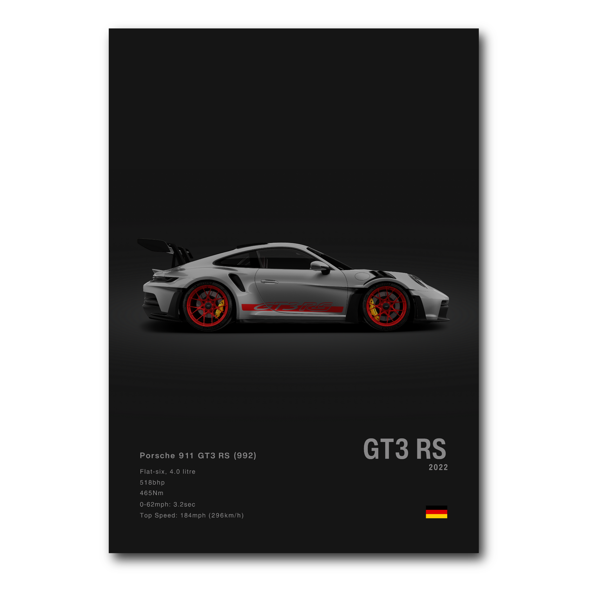Poster Porsche 911 991 GT3RS vue de côté fond noir