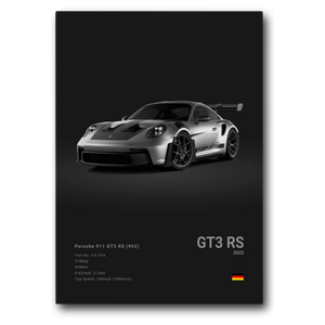 Porsche 911 992 GT3 RS 1/4 avant poster - noir