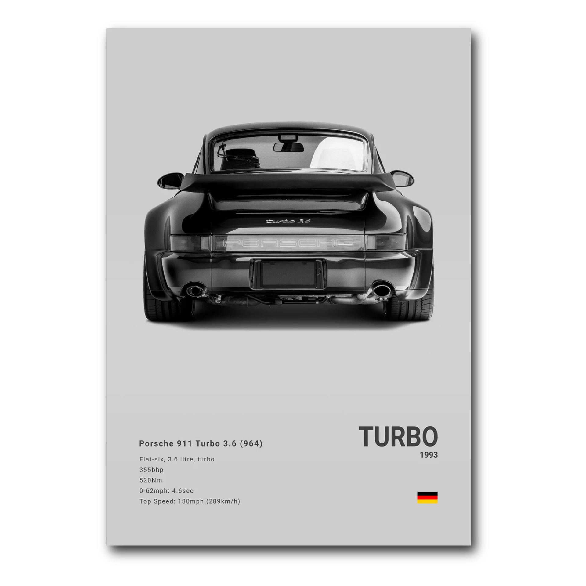 Poster Porsche 911 Turbo 964 vue arrière fond gris