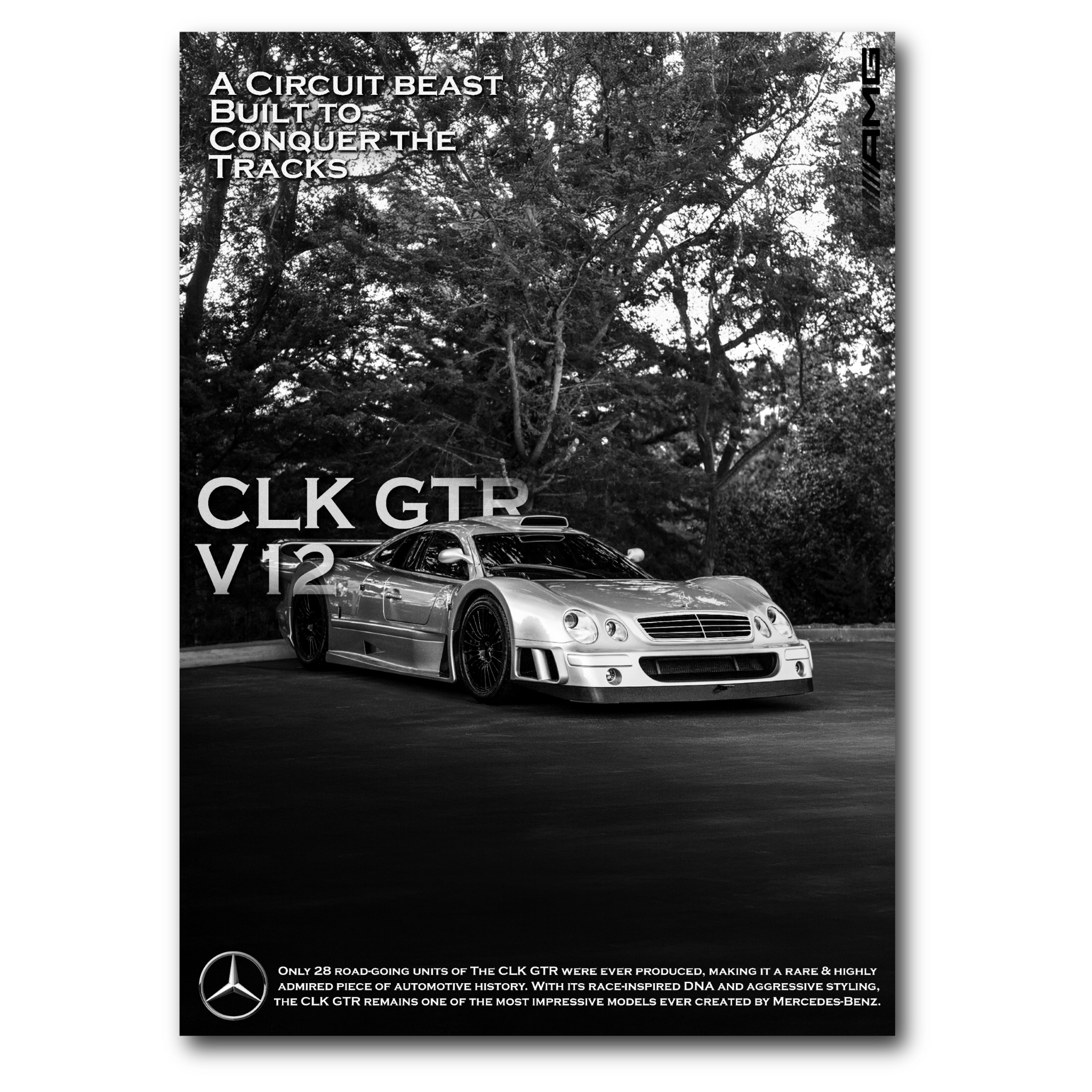Poster Mercedes-Benz CLK GTR Coupé Black and White - Auto-Design