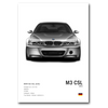 Poster de BMW M3 CSL E46 grise fond blanc vue de face 