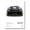 Poster de la Dodge Challenger SRT Hellcat noir sur fond blanc vue de face