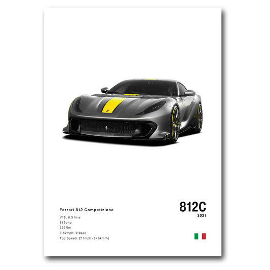 Poster Ferrari 812 Competizione grise fond blanc vue de face