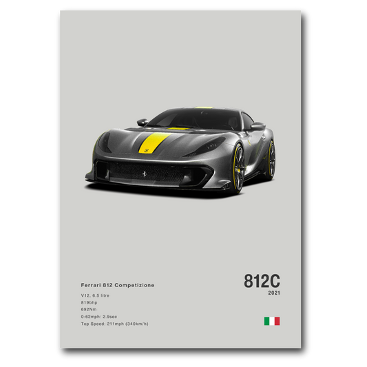 Poster Ferrari 812 Competizione grise fond gris vue de face